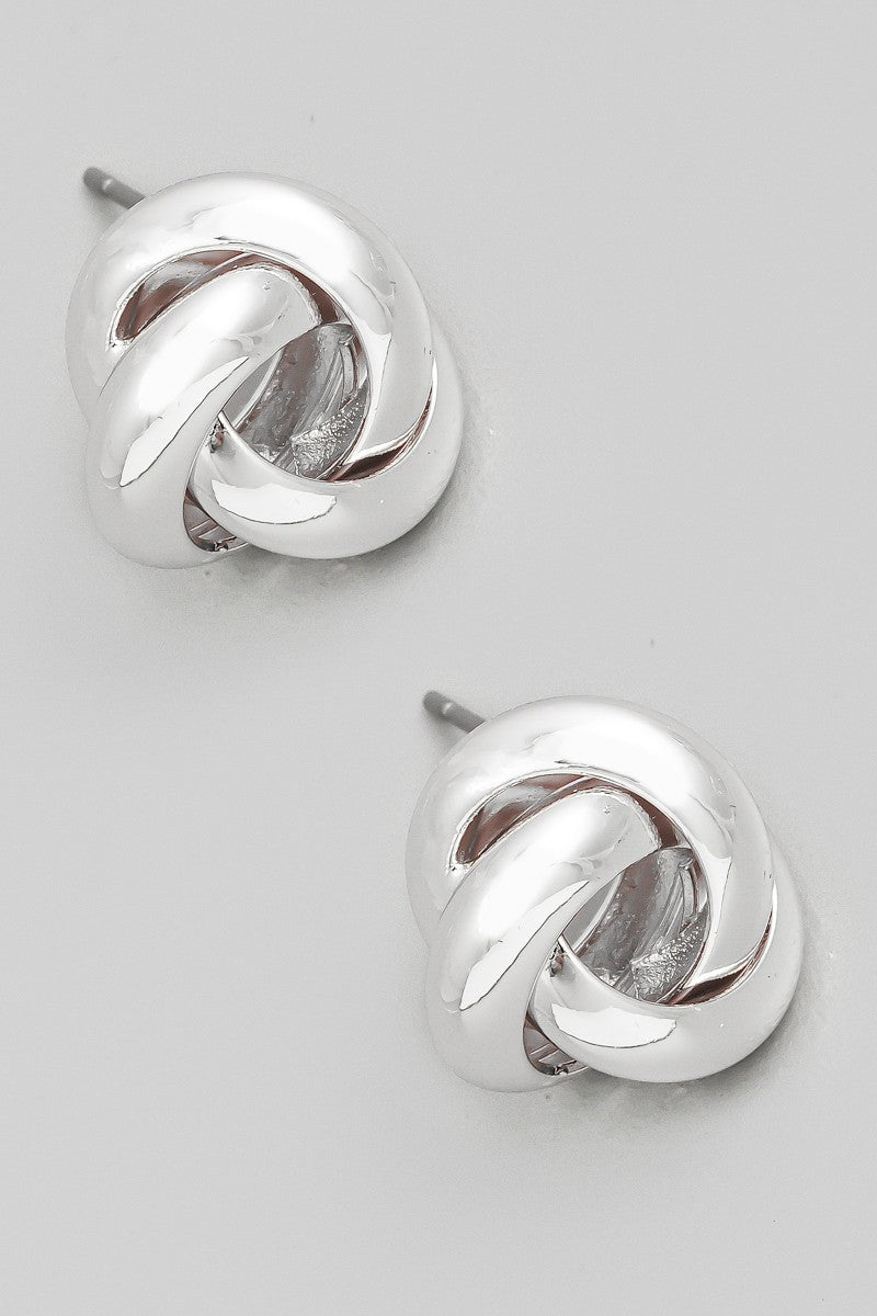 Metallic Knot Stud Earrings - Silver