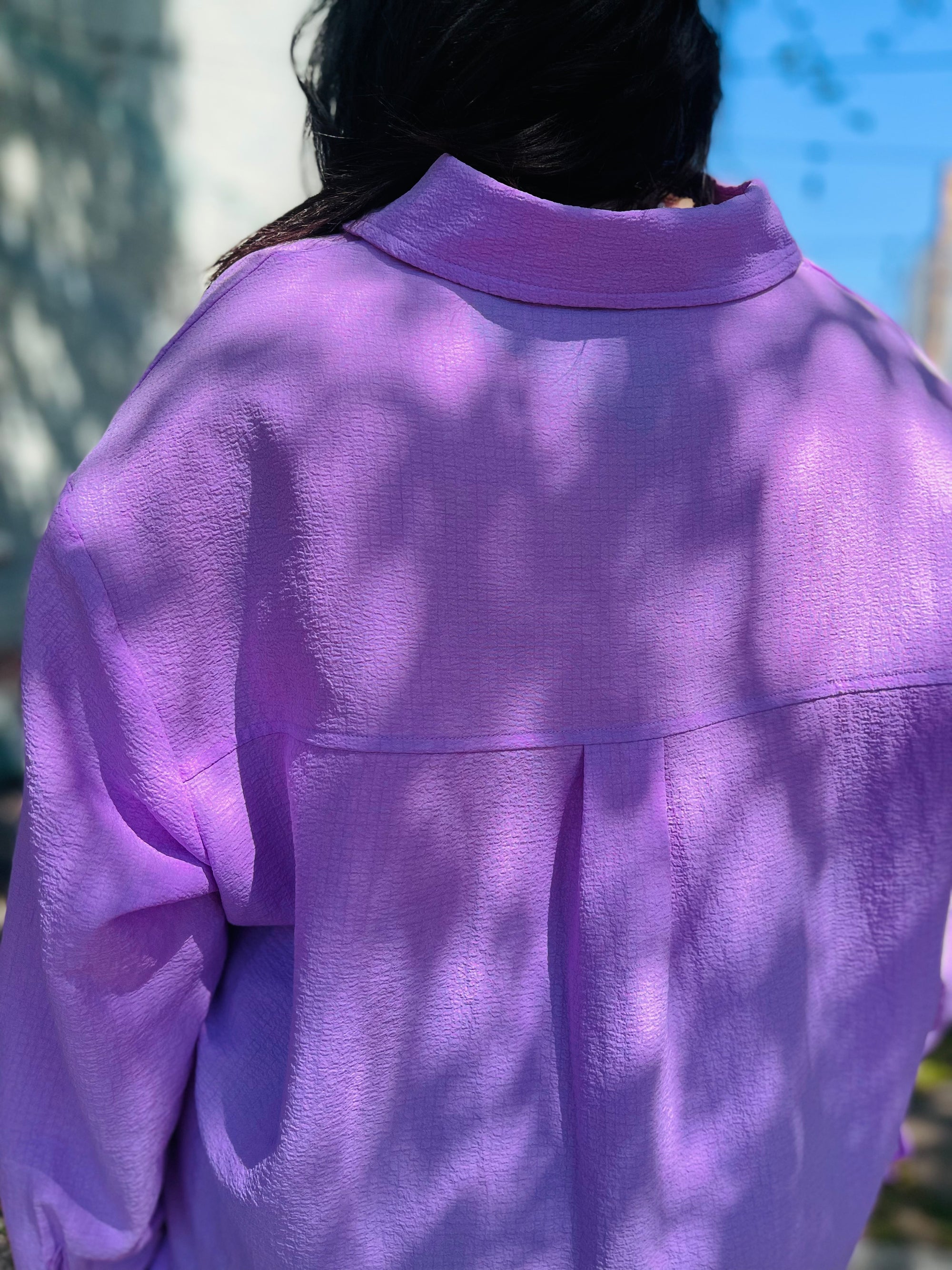 Textured Oversized Button Front Shirt - Lavender