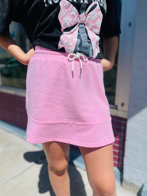 Sweatshirt Mini Skirt w/ Drawstring - Baby Pink