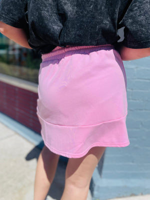 Sweatshirt Mini Skirt w/ Drawstring - Baby Pink