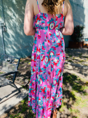Floral Print Sleeveless Maxi Dress - Bubble Pink