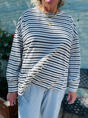 Striped Oversized Bubble Sleeve Top