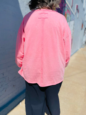 MINERAL WASH OVERSIZED LONG SLEEVE TOP - Pink