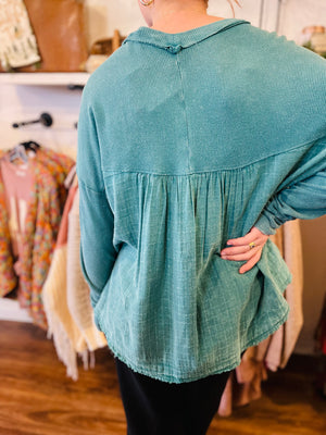 Teal Mineral Wash Thermal Henley