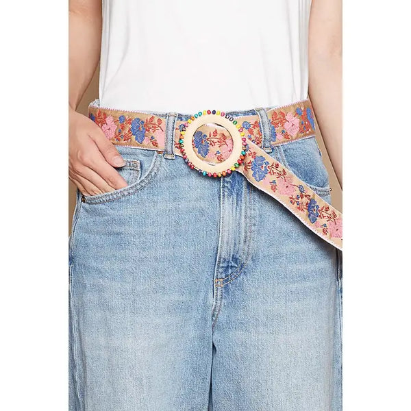 Cult Gaia Floral Fabric Waist Belt with Lucite Buckle FIORE BELT - NATURAL MULTI – CULT GAIA main image 3