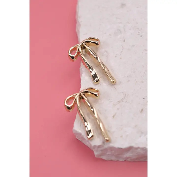 Long Bow Ribbon Stud Earrings