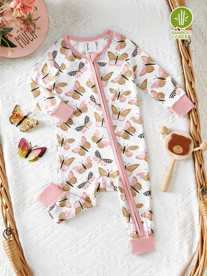 Pink Butterfly Zip Up Onesie