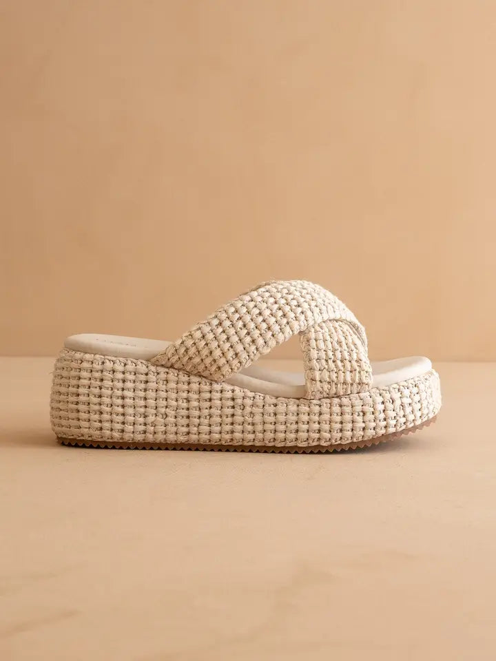 Oasis Society Ivory Raffia Platform Sandals