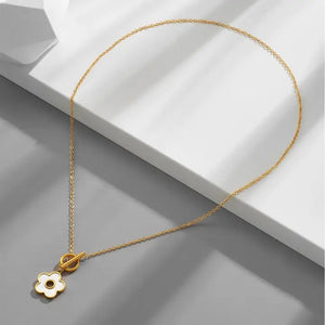 Stainless Steel Flower Toggle Necklace