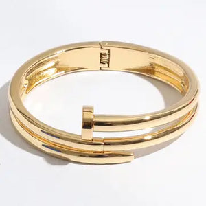 Nail Triple Line Gold Plated Bangle Bracelet