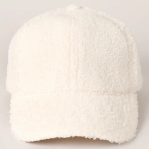 Off White Faux Sherpa Baseball Cap