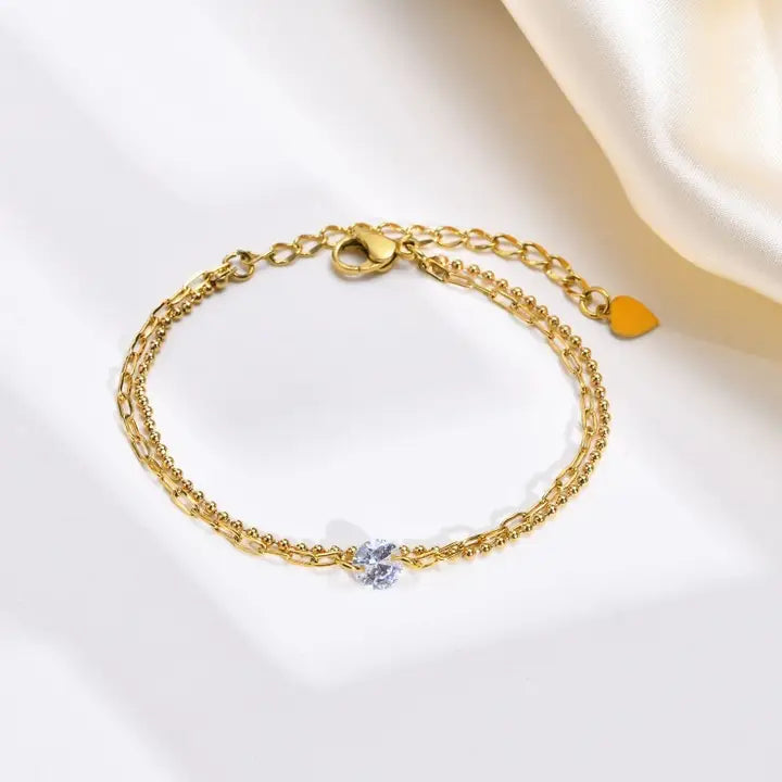 18K Stainless Steel Simple Rhinestone Bracelet Set