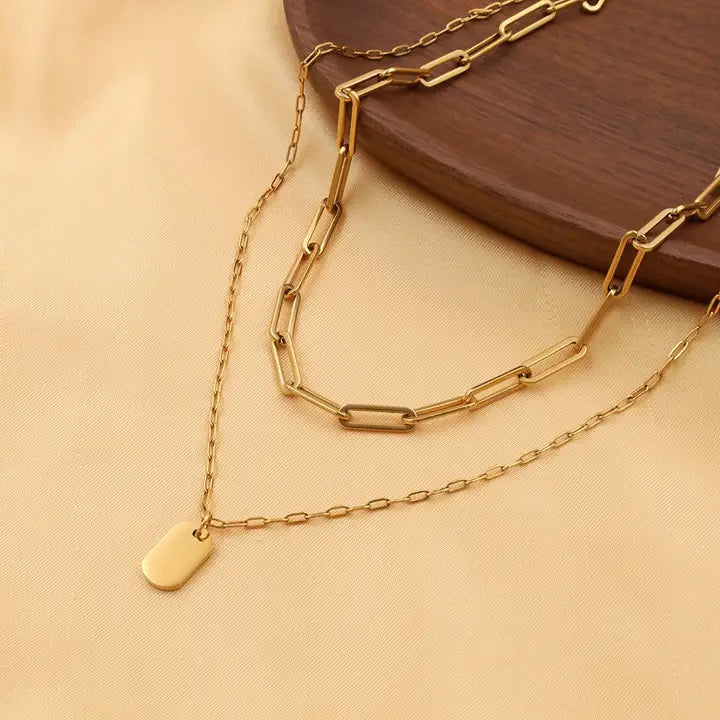 18K Stainless Steel Paperclip Chain Layered Necklace