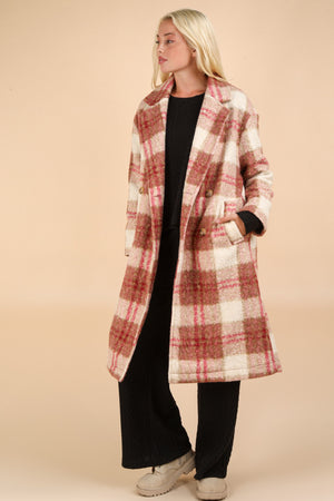 Plus Rose Mix Plaid Button Down Coat