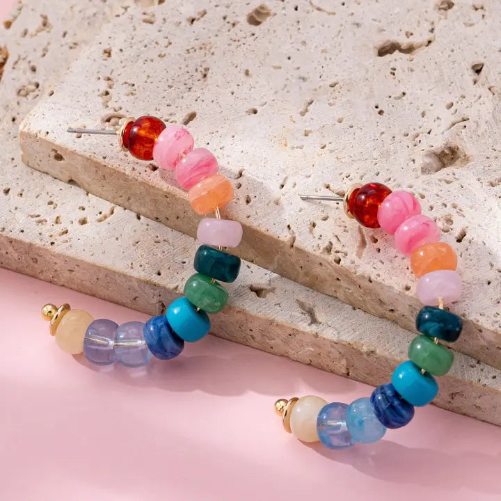 Rainbow Beaded Hoop Earrings