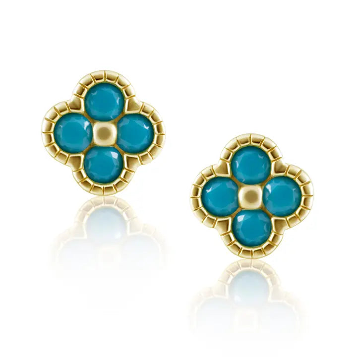 Sahira Gracie Cz Clover Turquoise Stud Earrings