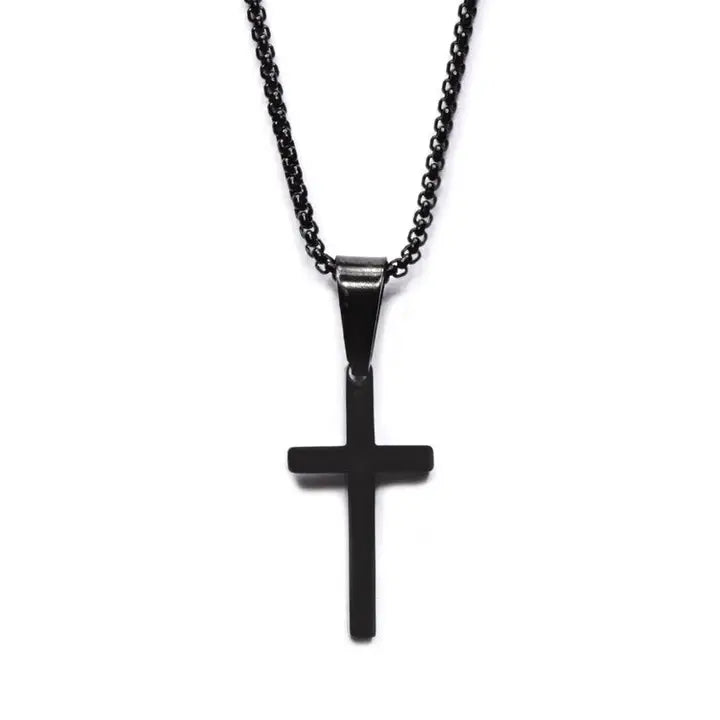 Men Small Black Cross Necklace
