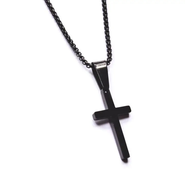 Men Small Black Cross Necklace