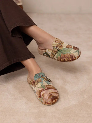 Floral Tapestry Studded Buckle Clog