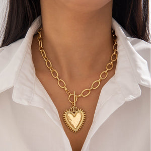Gold Spiked Heart Chunky Toggle Necklace