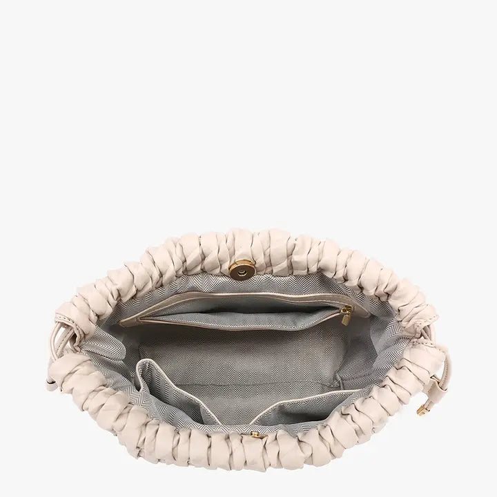 Ruched Drawstring Woven Satchel - Black