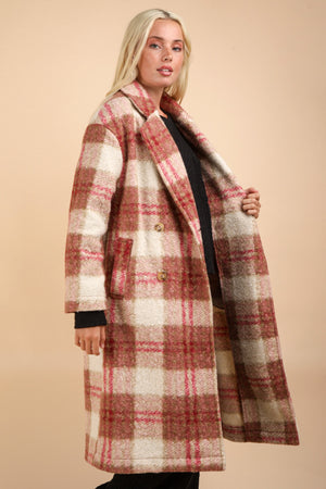 Plus Rose Mix Plaid Button Down Coat