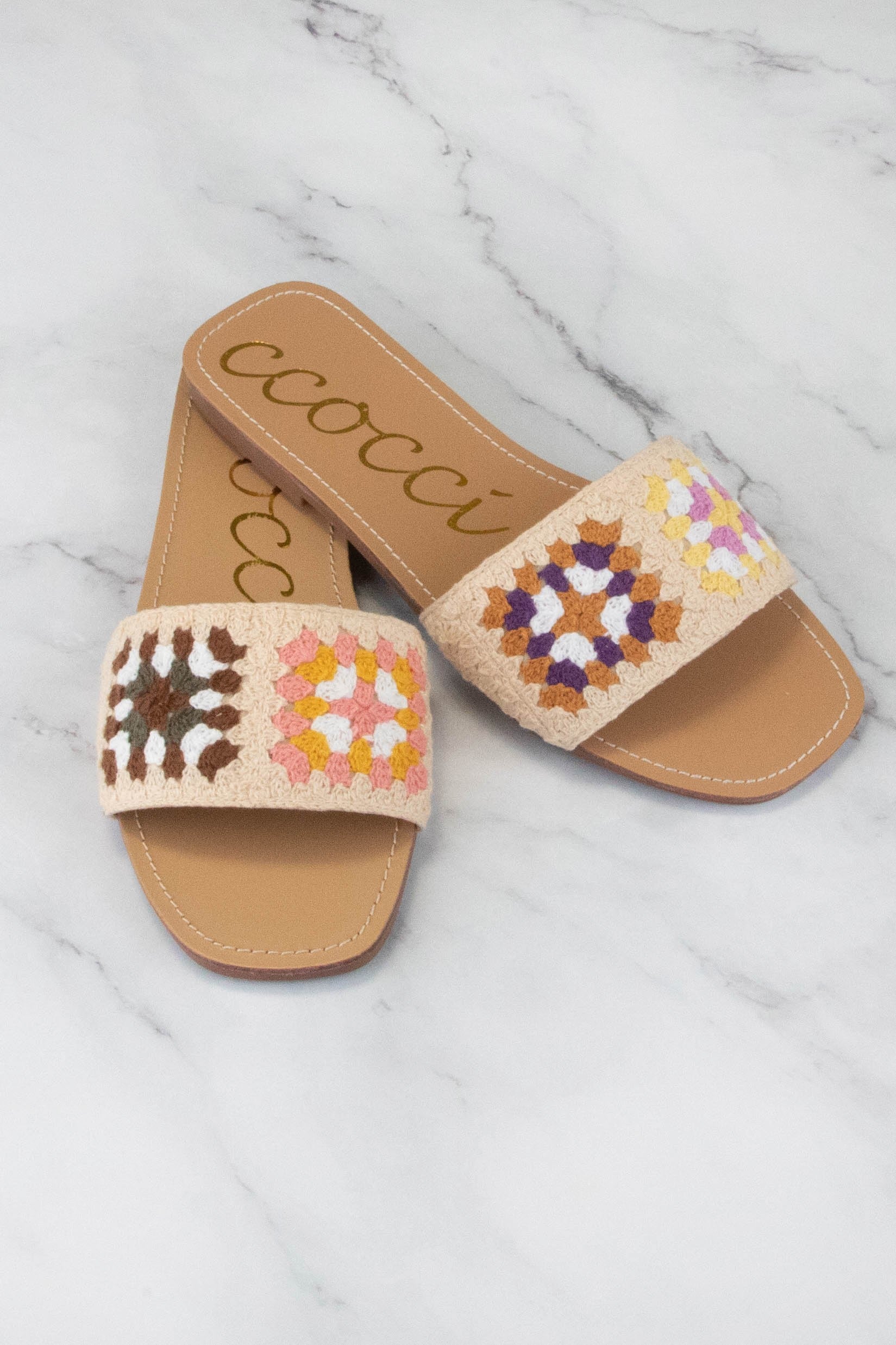 Granny Square Crochet Slide Sandal - Pink/Brown