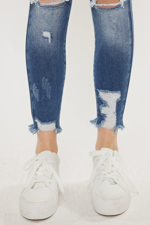 Kan Can Medium Wash Frayed Ankle Skinny