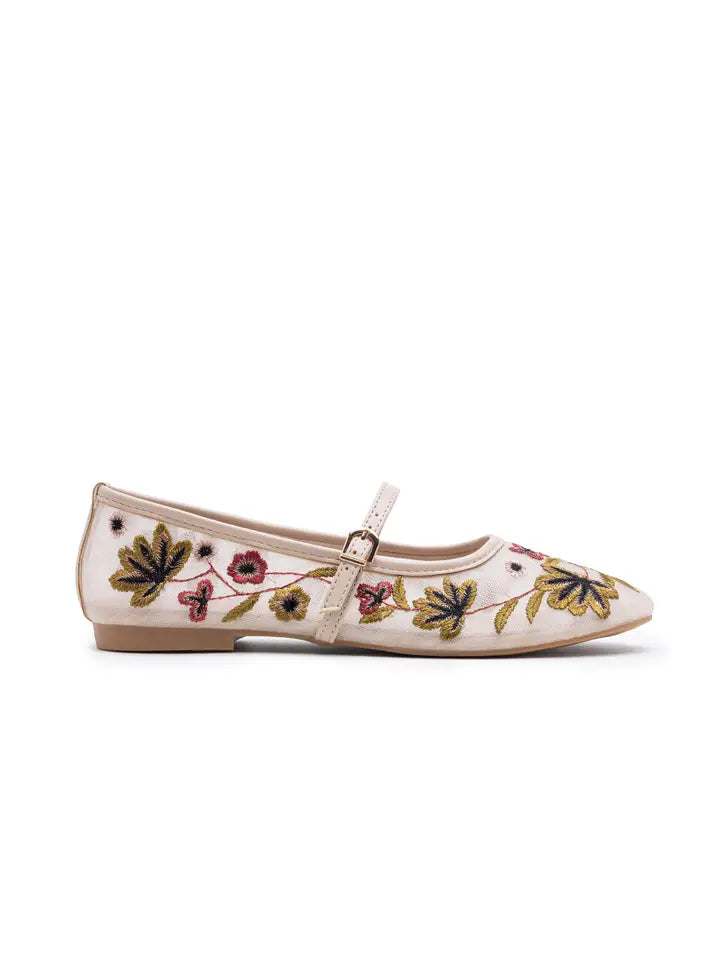 Floral Embroidery Ballet Flats