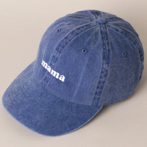 Mama Embroidered Cotton Baseball Cap - Blue