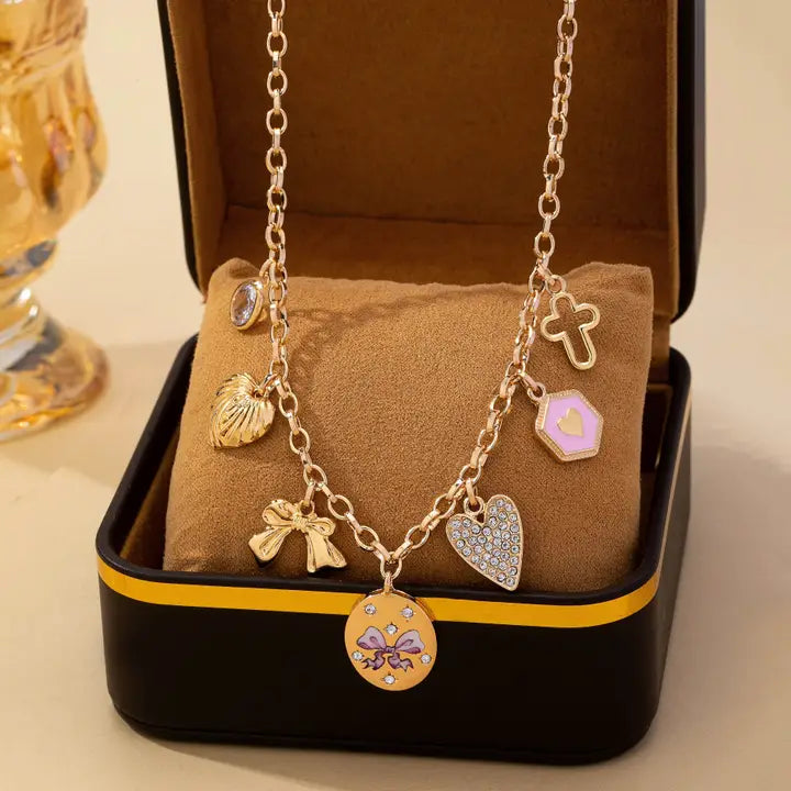 Gold Romantic Flower Charm Necklace