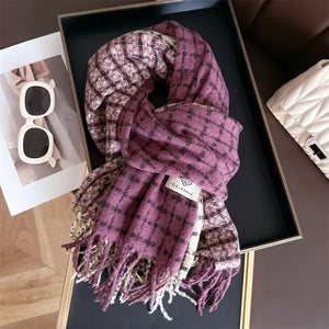 Color Block Plaid Tassel Scarf