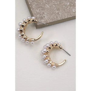 Double Row Pearl Hoop Earrings