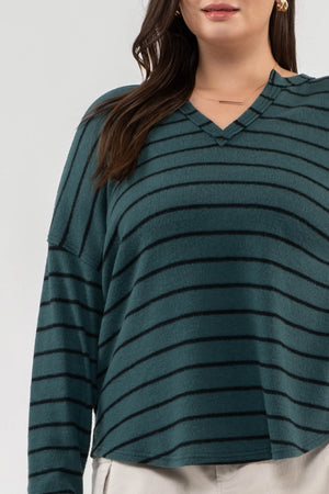 Striped Exposed Seam V-Neck Knit Top