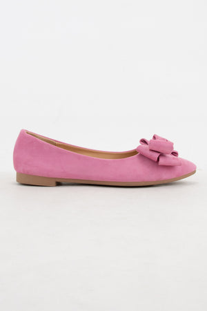 BOW DETAIL POINTED TOE BALLET FLATS - PINK