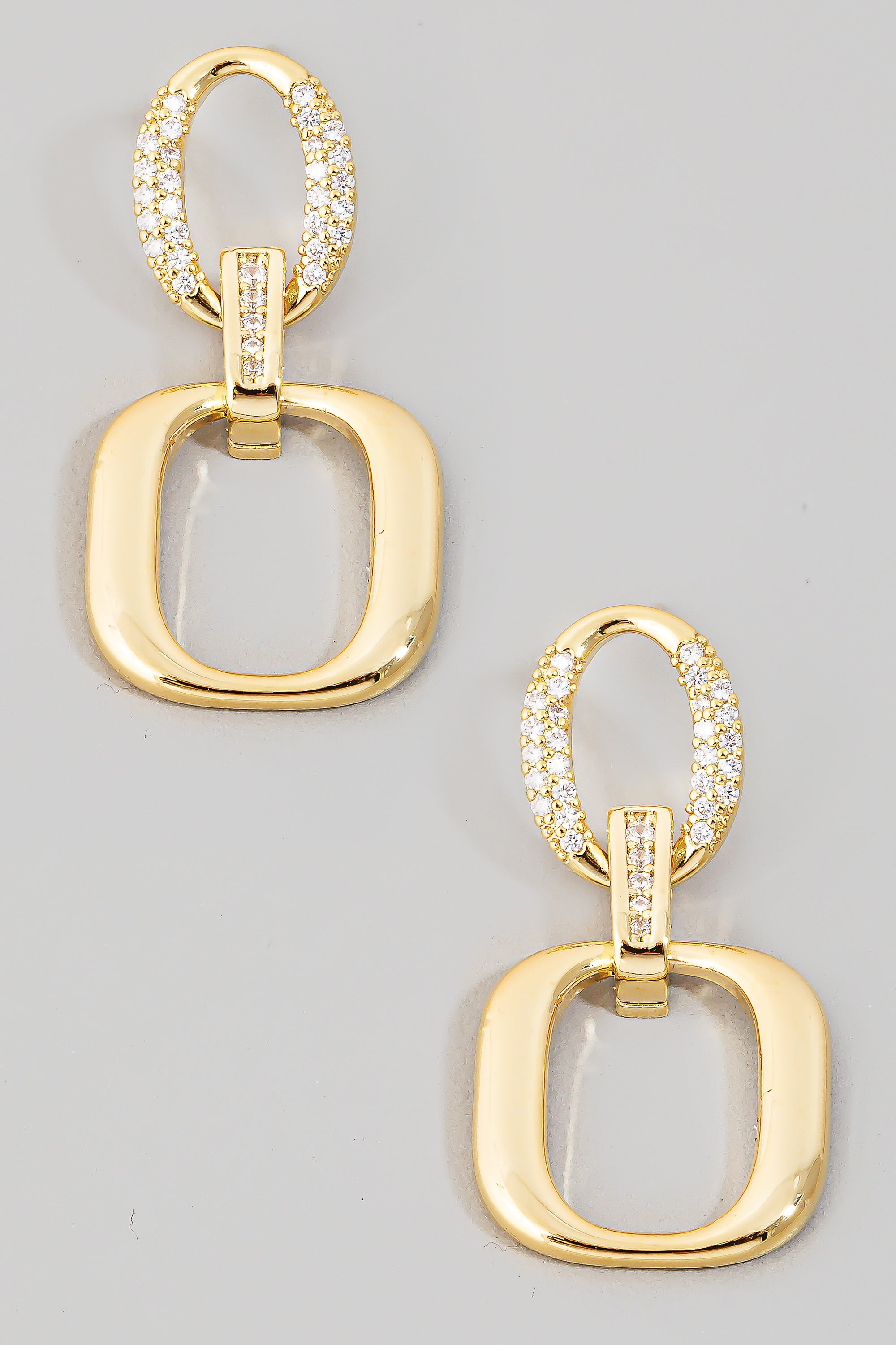 Pave Hoop And Square Dangle Earrings