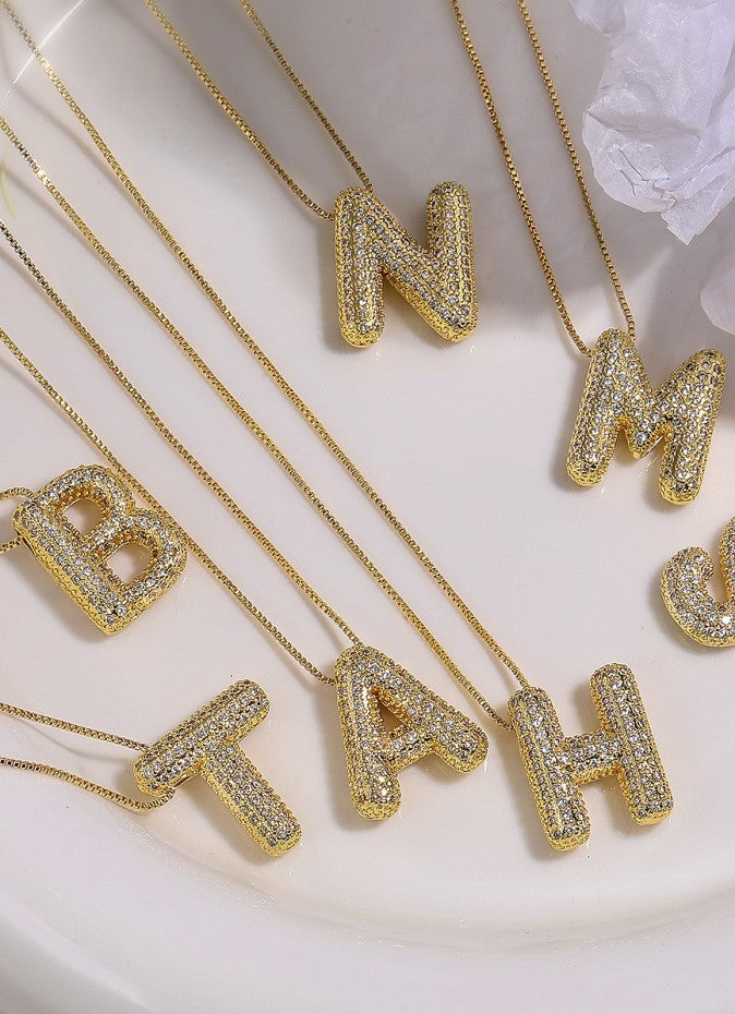 Initial Bubble Rhinestone Necklace