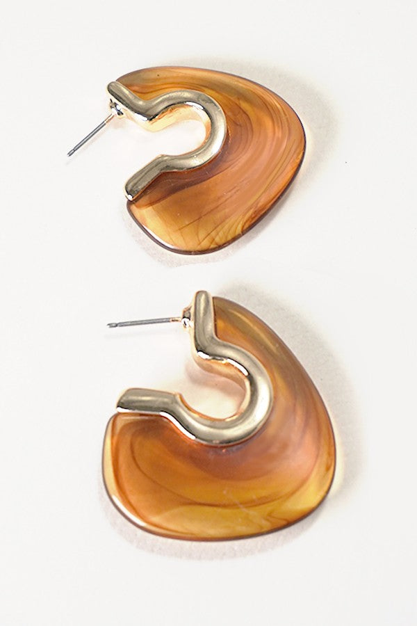 IRREGULAR MARBLEIZED ACRYLIC HOOP EARRINGS