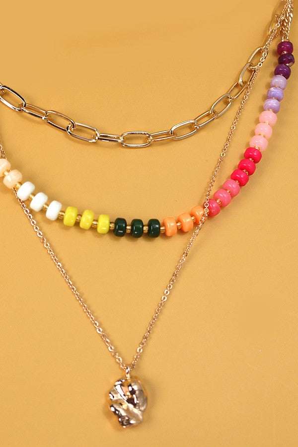 Double Layer Beaded Charm Necklace