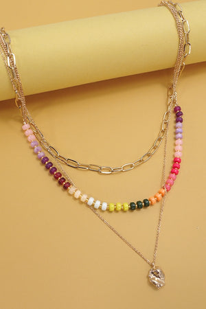 Double Layer Beaded Charm Necklace