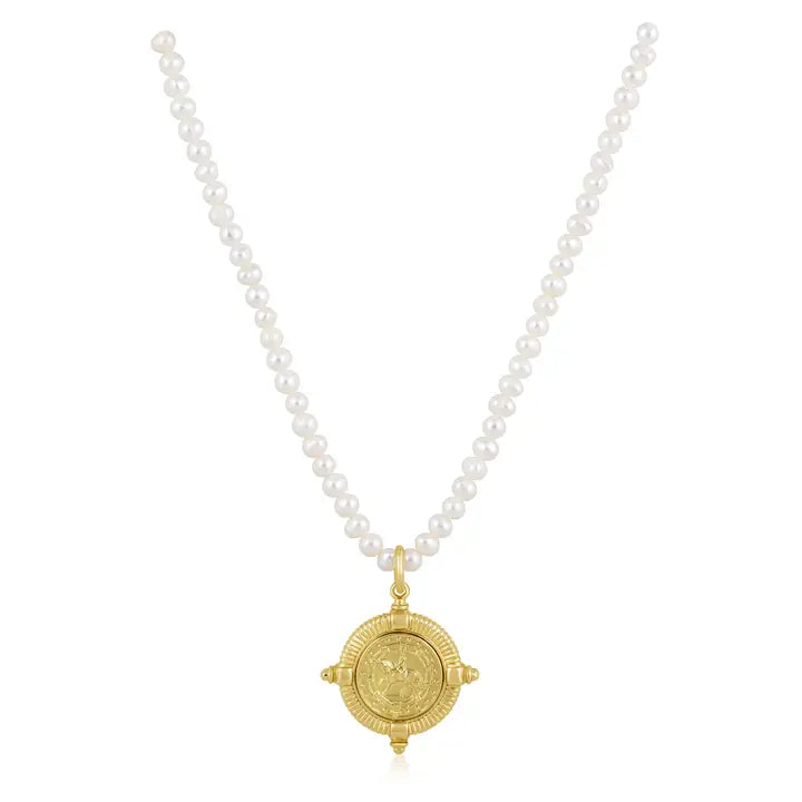 Sahira Gold Compass Pearl Necklace