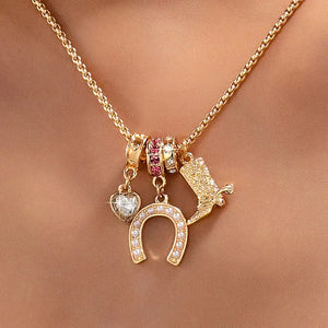 Gold Western Rhinestone Horseshoe Charm Necklace