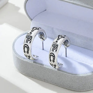 Cowgirl Engraved Silver Hoop Earrings