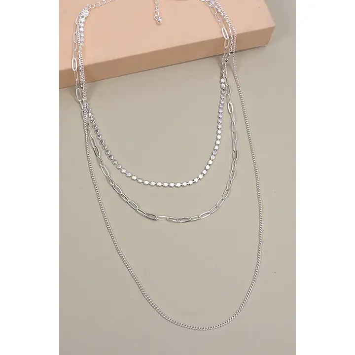 Silver Unique Chain Multi Layer Necklace