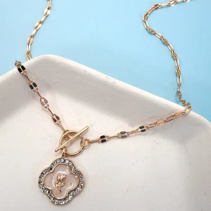 Rhinestone Rose Toggle Necklace