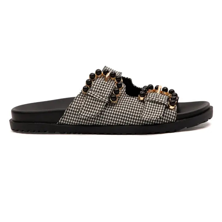 Black Houndstooth Slip On Sandal