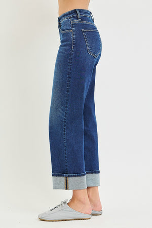 Risen Plus Dark Wash Low Rise Slouchy Boyfriend Jeans W/  Cuffed Hem