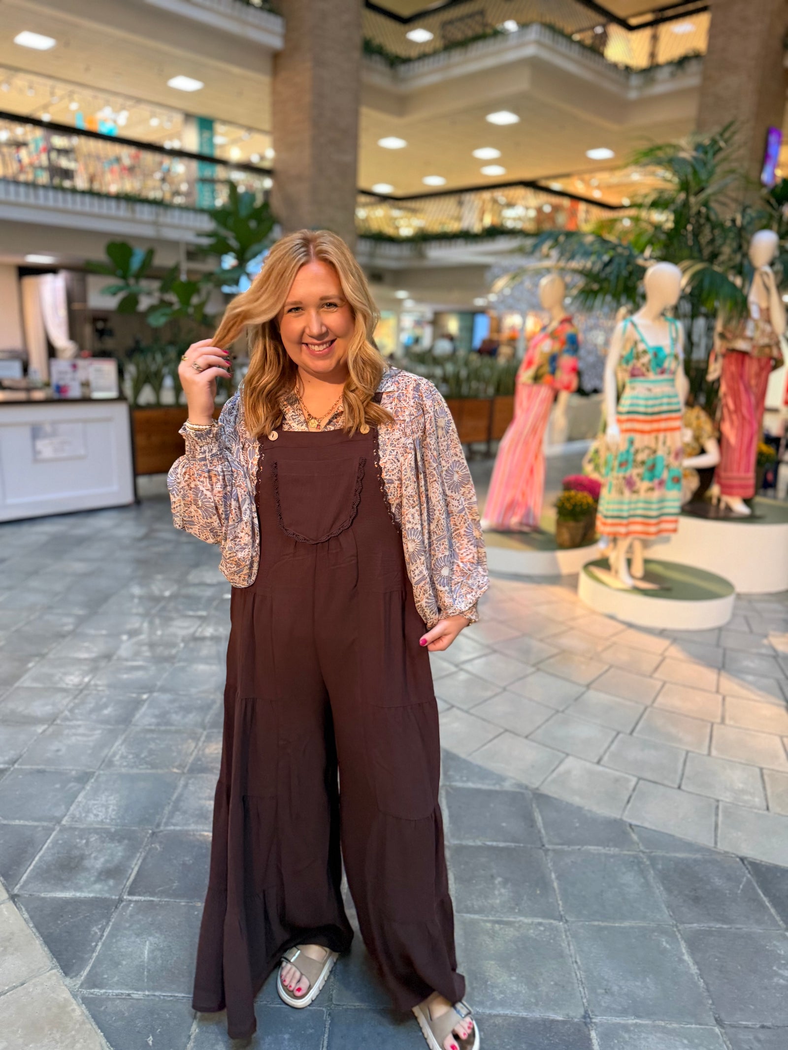 Oddi Brown Tiered Wide Leg Overalls
