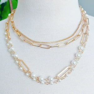 Gold + Pearl Layered Clip Chain Necklace