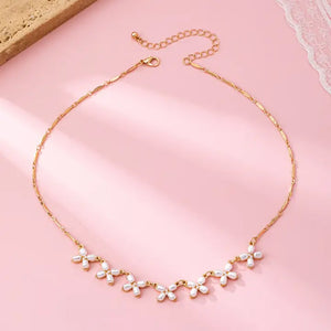 Gold Delicate Pearl Flower Necklace